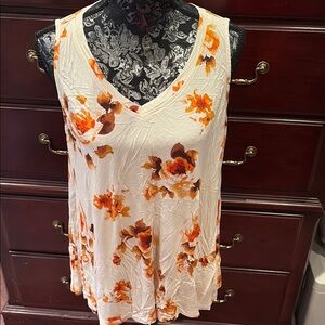 Floral Sleeveless Top - Cream and Orange